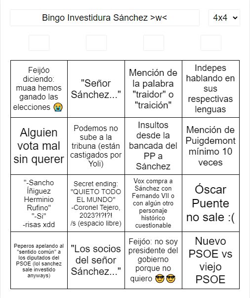 El bingo de la Investidura de Sánchez