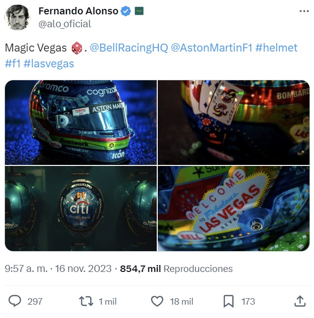 El casco de Fernando Alonso para el GP de las Vegas... tiene algo...
