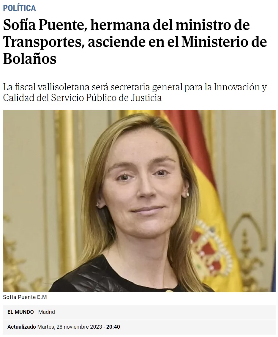 Sofía Puente, hermana del ministro de Transportes Óscar Puente, asciende a secretaria general de Innovación y Calidad del Servicio Público de Justicia