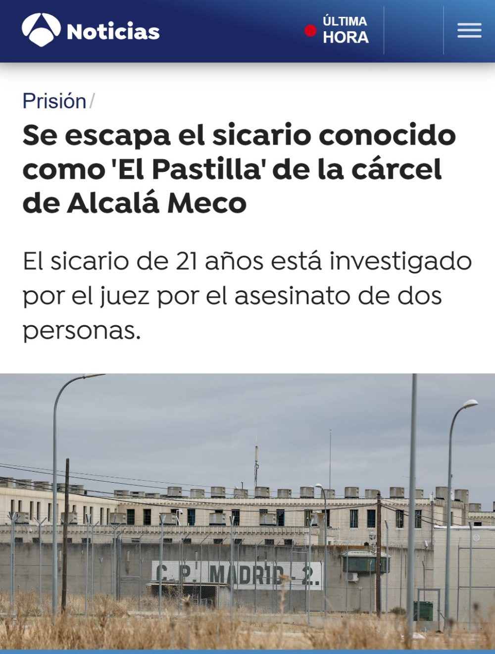 Un conocido sicario "se escapado" de Alcalá Meco