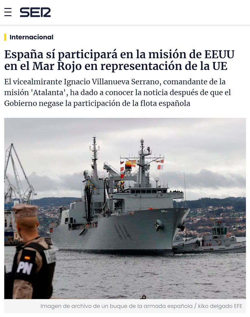 España SÍ participará en la misión de EEUU en el Mar Rojo para defender a Israel
