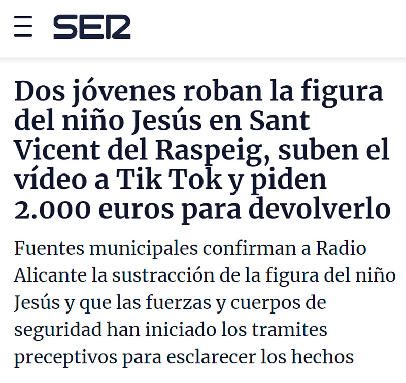 Secuestran al niño Jesús de un belén y publican un vídeo en TikTok para pedir 2.000 euros de rescate