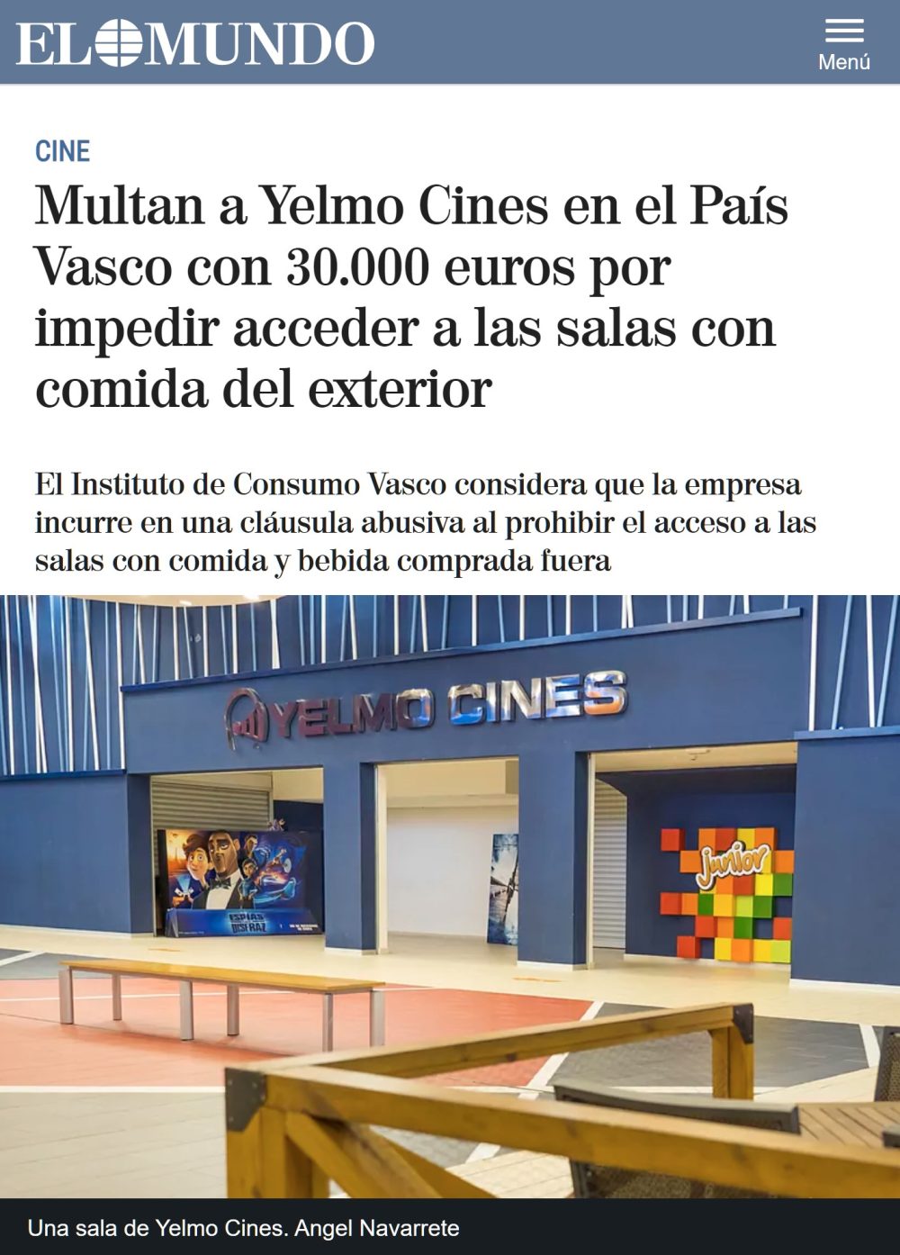 30.000 euros de multa a Yelmo Cines (País Vasco) por impedir acceder con comida