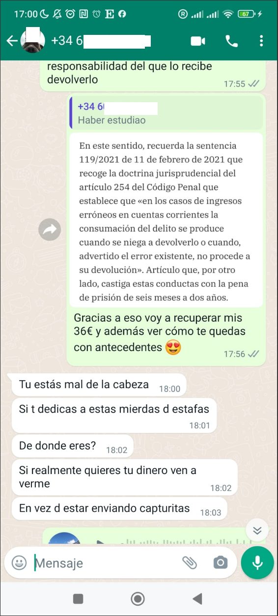 Recibe por error un Bizum y se niega a devolverlo