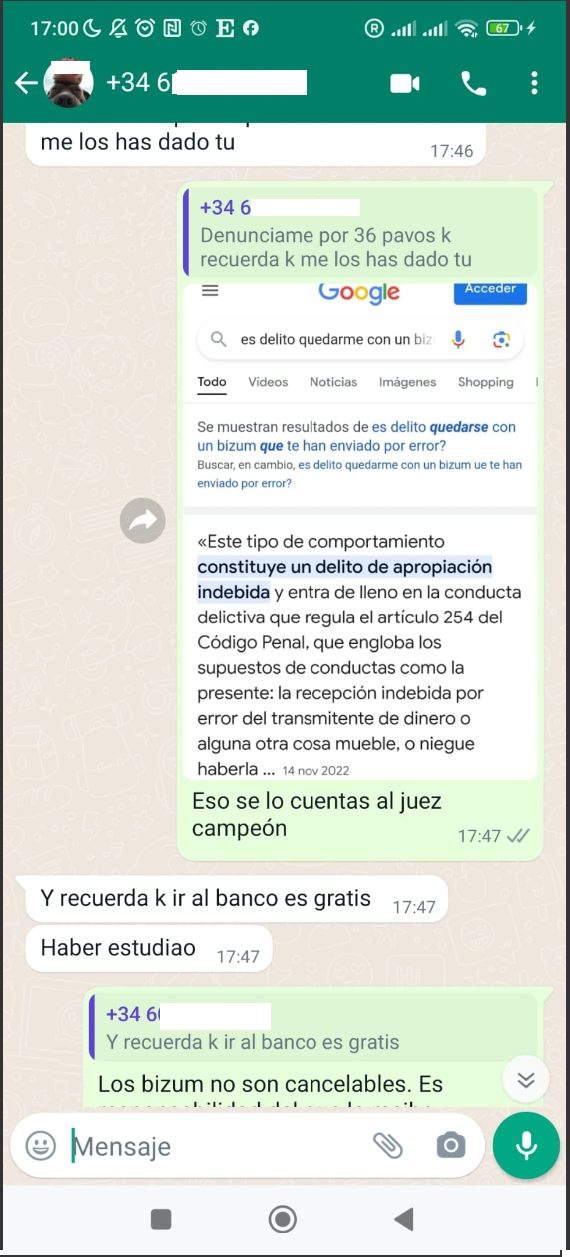 Recibe por error un Bizum y se niega a devolverlo