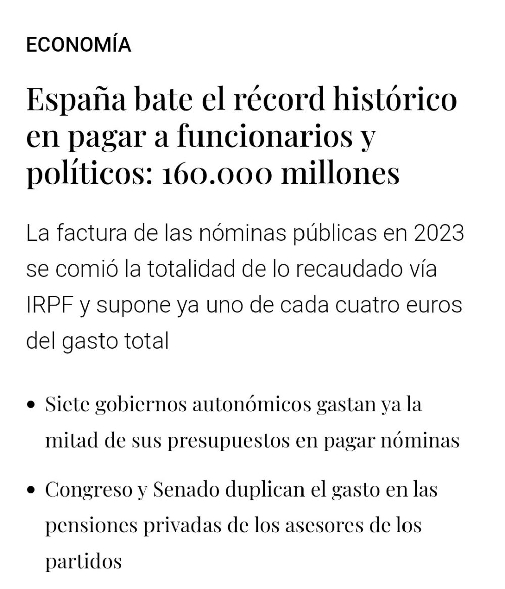 TODO el IRPF y la mitad del IVA recaudado en 2023 se fue en pagar nóminas de funcionarios y políticos