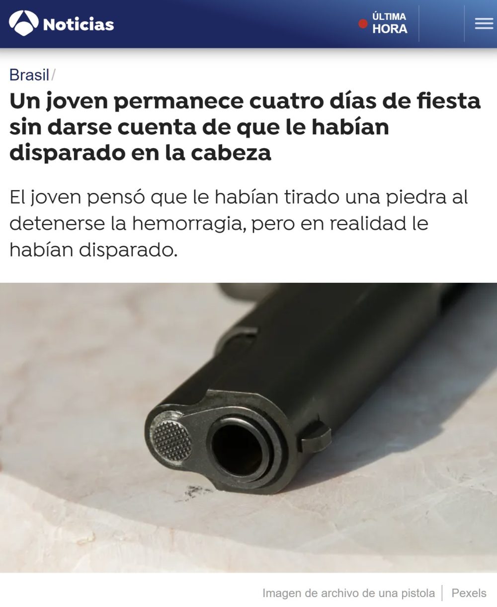 Se pasa 4 días de fiesta con una bala en la cabeza porque pensó que le habían tirado una piedra