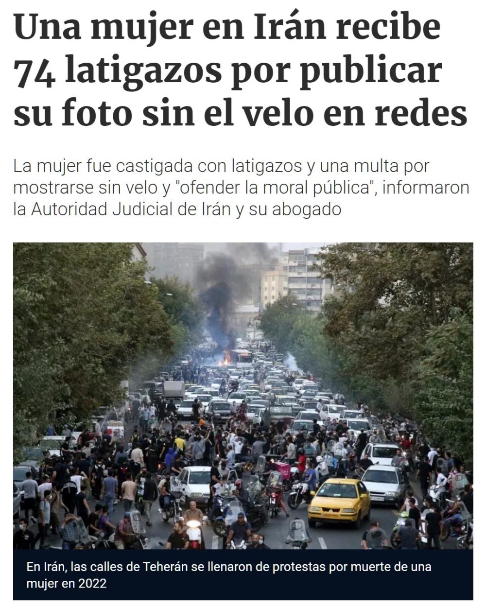 74 latigazos por subir a redes sociales una foto sin el velo