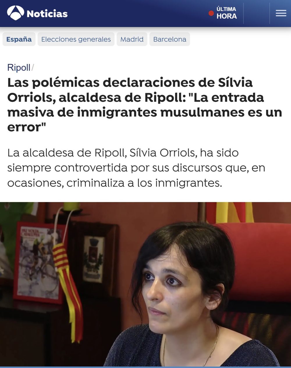 Silvia Orriols, alcaldesa de Ripoll: "Catalana seguro, islamófoba, probablemente también"