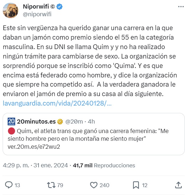La Trans que ganó como mujer una carrera en Cataluña: "En mi día a día me siento hombre, en la montaña mujer".