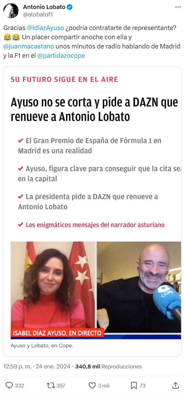 Antonio Lobato quiere contratar a Ayuso de representante