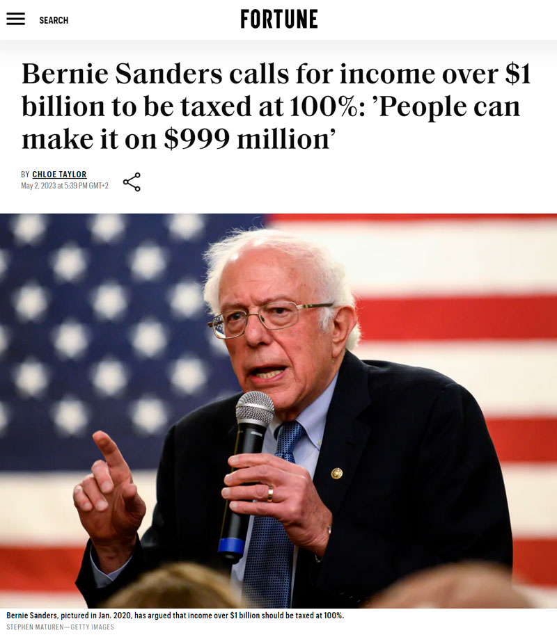 Bernie Sanders pide que los ingresos superiores a 1.000 millones tributen al 100%: "La gente puede salir adelante con 999 millones"