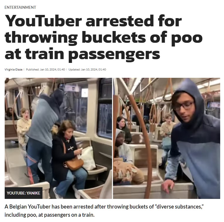 YouTuber detenido por arrojar cubos de caca a los pasajeros de un tren
