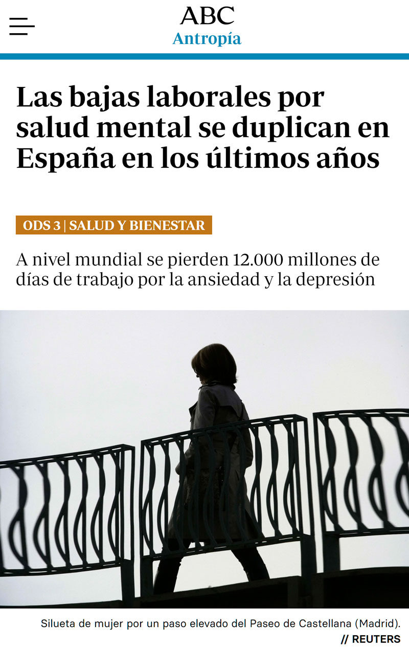 Hemos pasado de tener menos de 290.000 bajas por salud mental al año, a superar el medio millón en solo 7 años