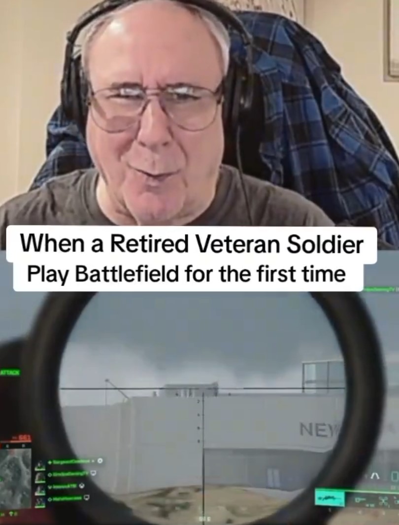 Veterano de guerra americano jugando por primera vez al Battlefield