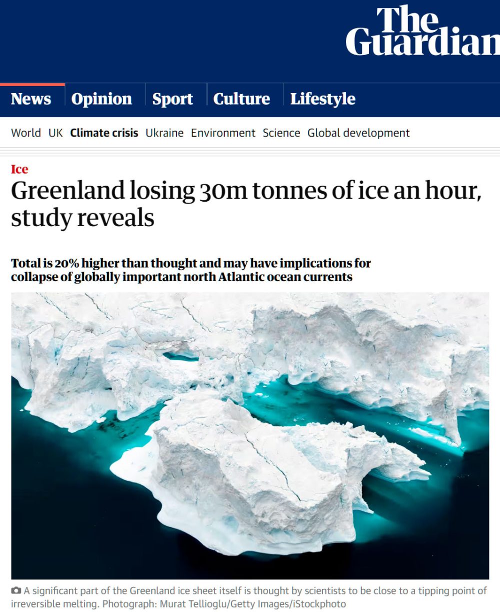 Un estudio revela que Groenlandia pierde 30 millones de toneladas de hielo por hora