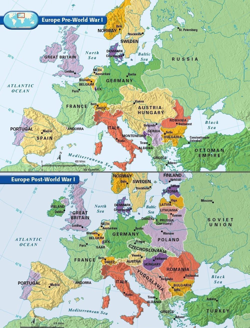 Europa antes y después de la 1ª Guerra Mundial