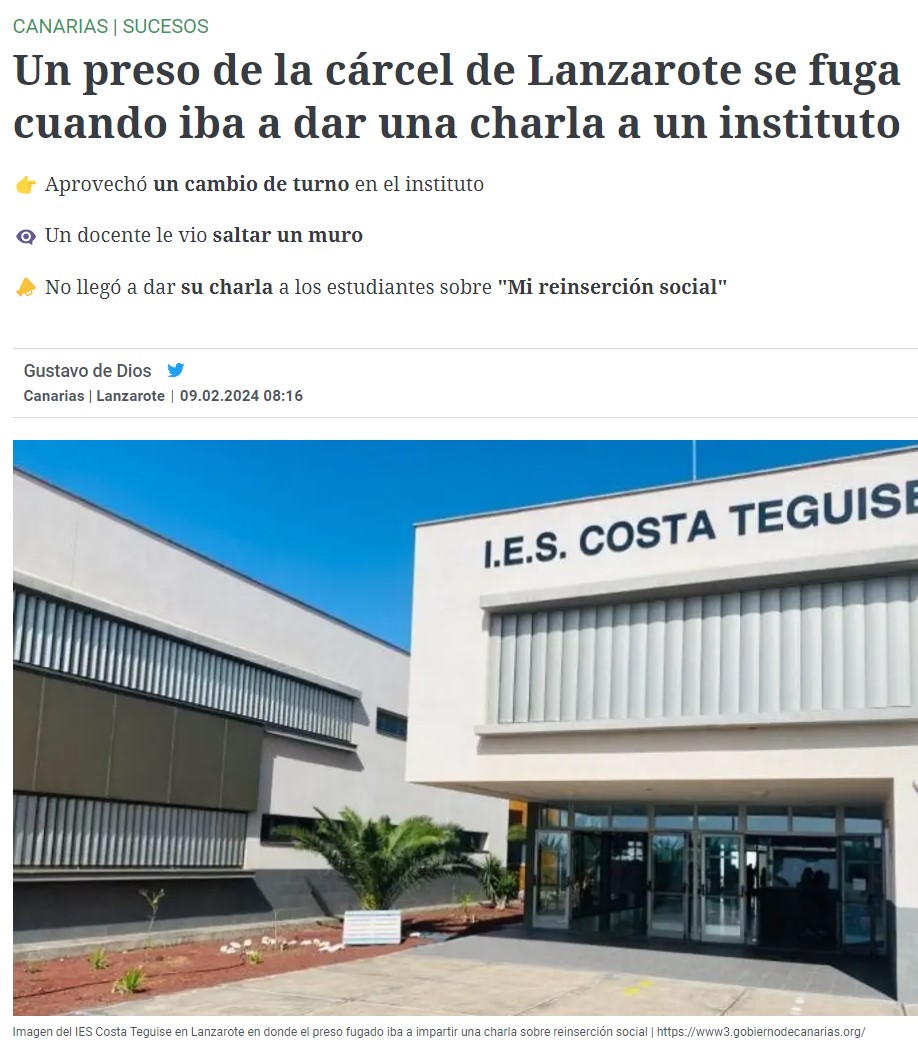 Un Preso Se Fuga Cuando Iba A Dar Una Charla A Un Instituto