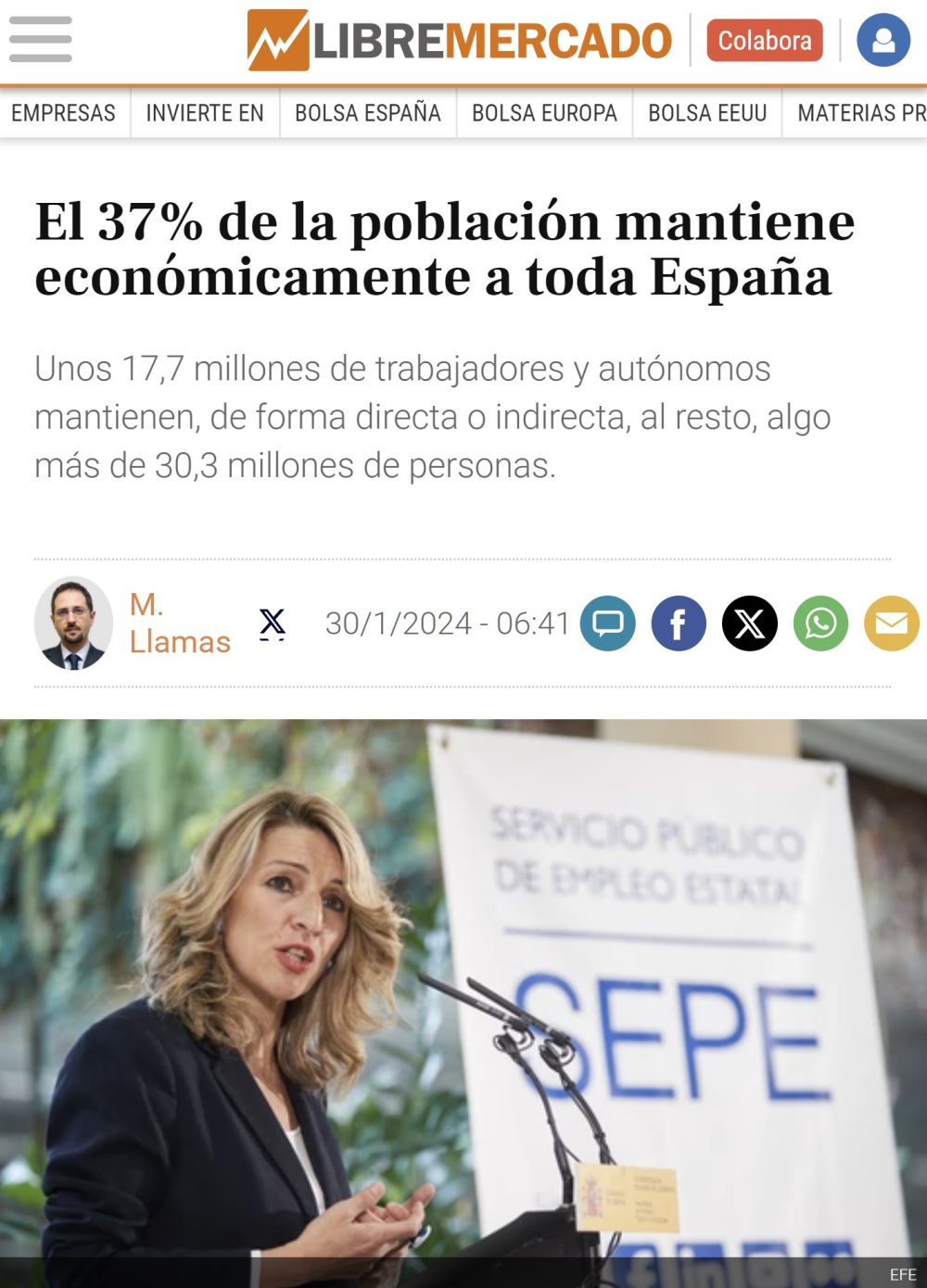El 37% de la población española mantiene económicamente al 63% restante
