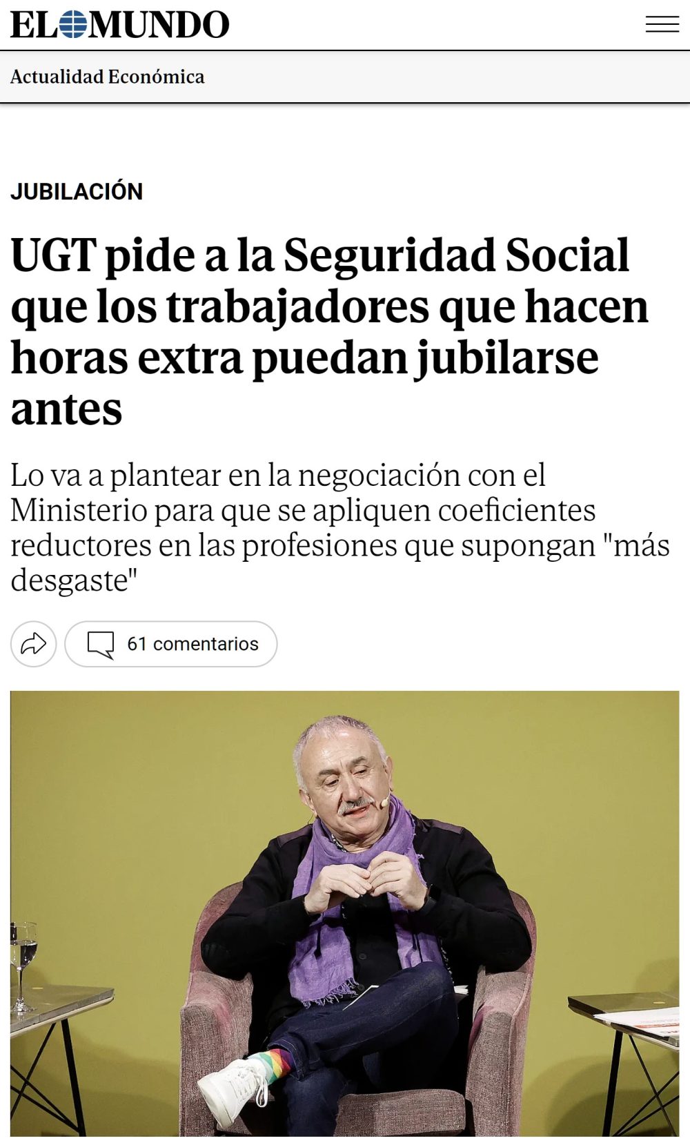 UGT pide que la gente que hace horas extra se pueda jubilar antes