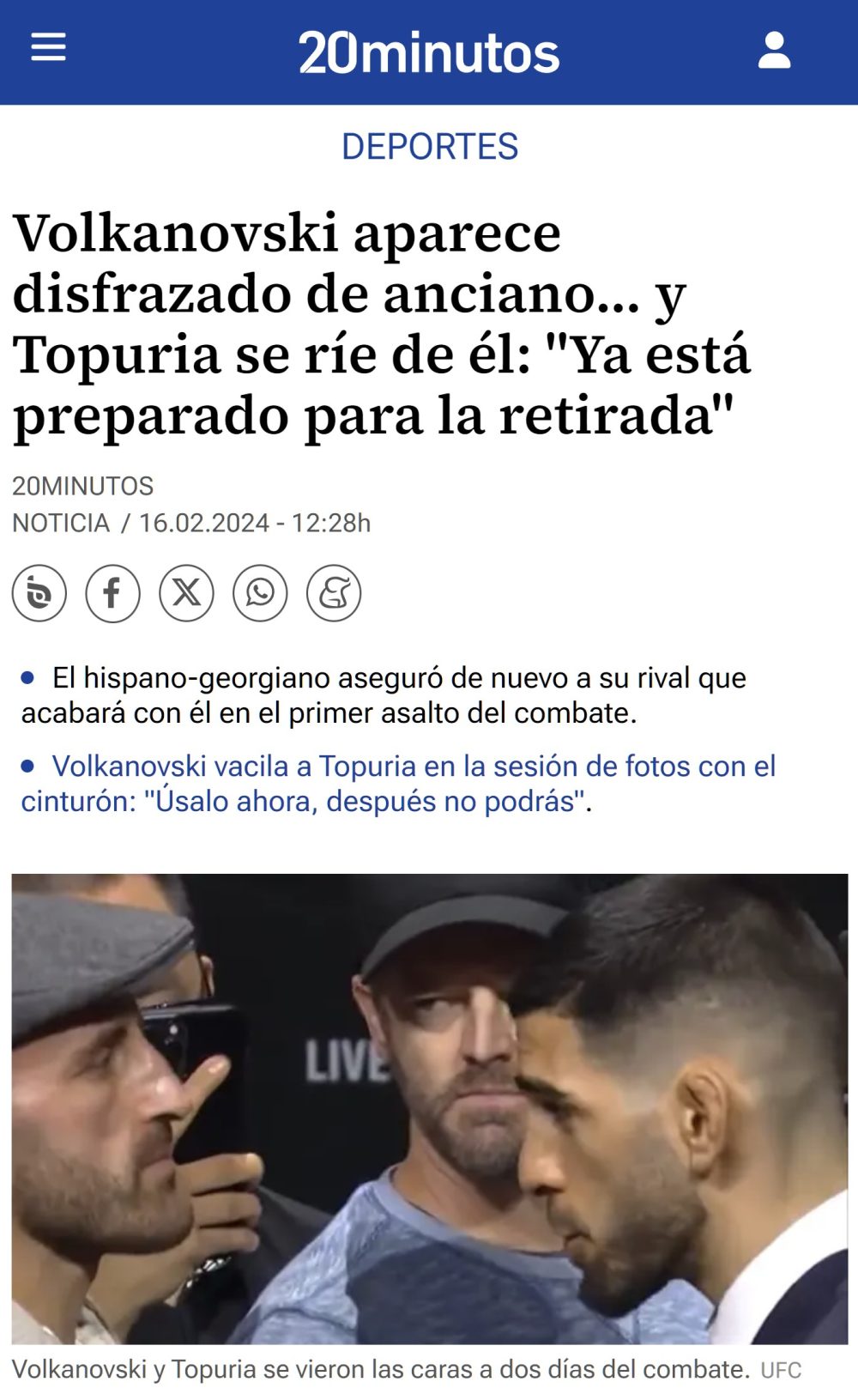 "Te respeto como persona, como profesional. Solamente estoy peleando por mis sueños" - Ilia Topuria