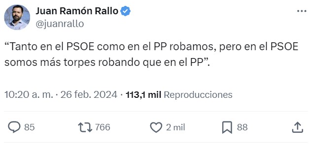 “Tanto en el PSOE como en el PP robamos, pero en el PSOE somos más torpes robando que en el PP”.