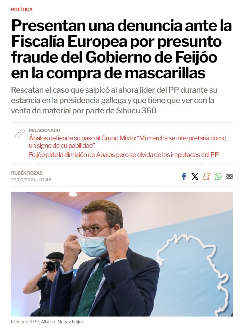 El PP rechaza apoyar una comisión de investigación sobre la compra de mascarillas durante la pandemia