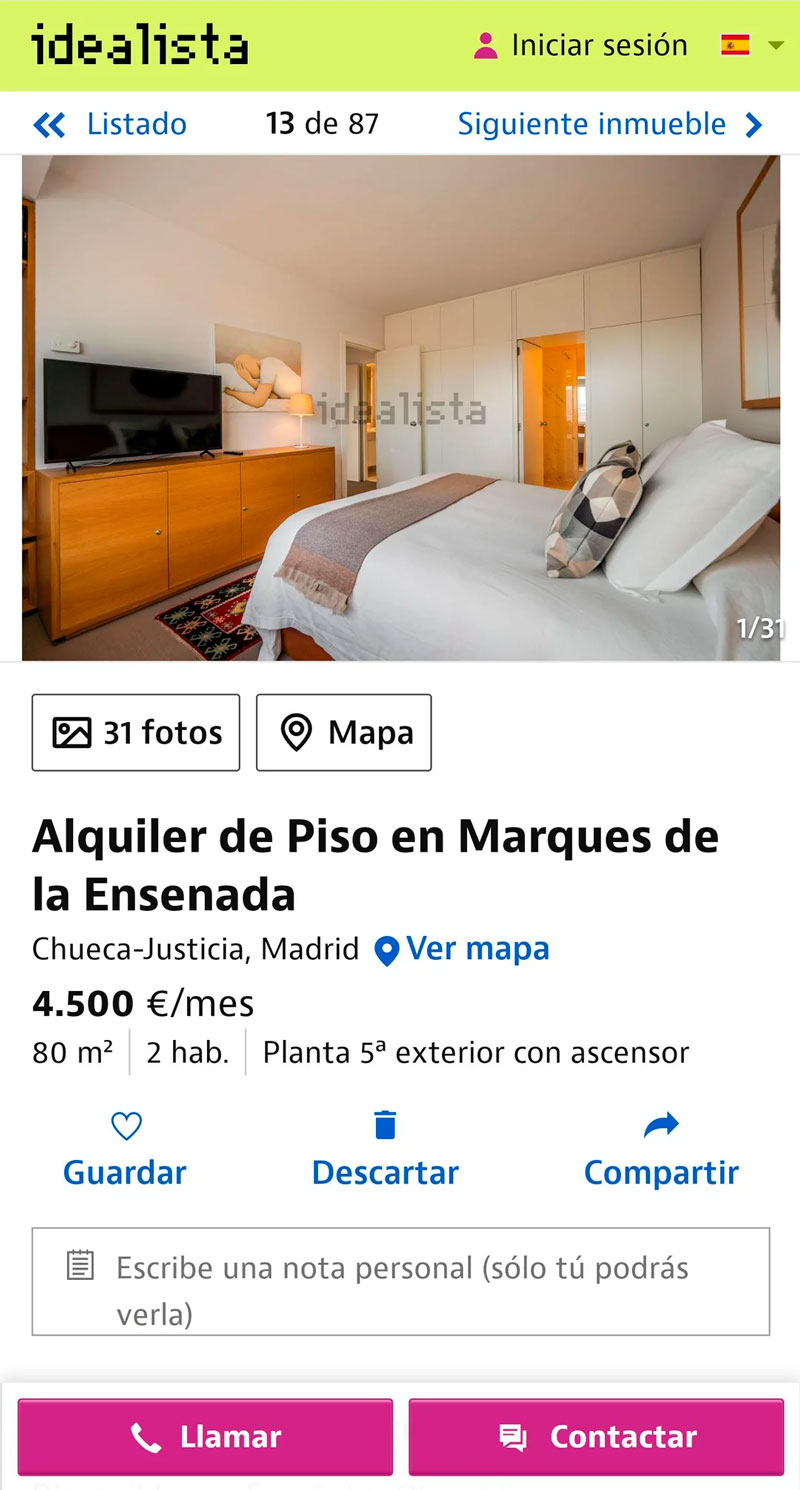 80 metros cuadrados por 4500€ al mes en MADrid