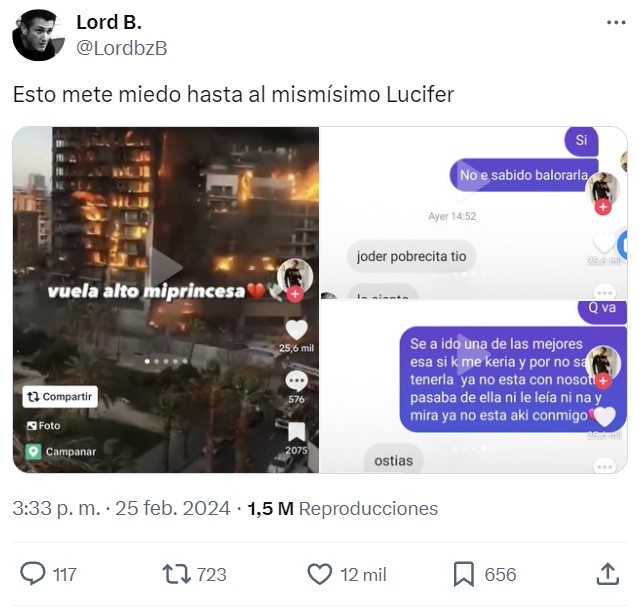 Hay gente en TikTok inventándose que ha palmado un familiar en el incendio de Valencia.
