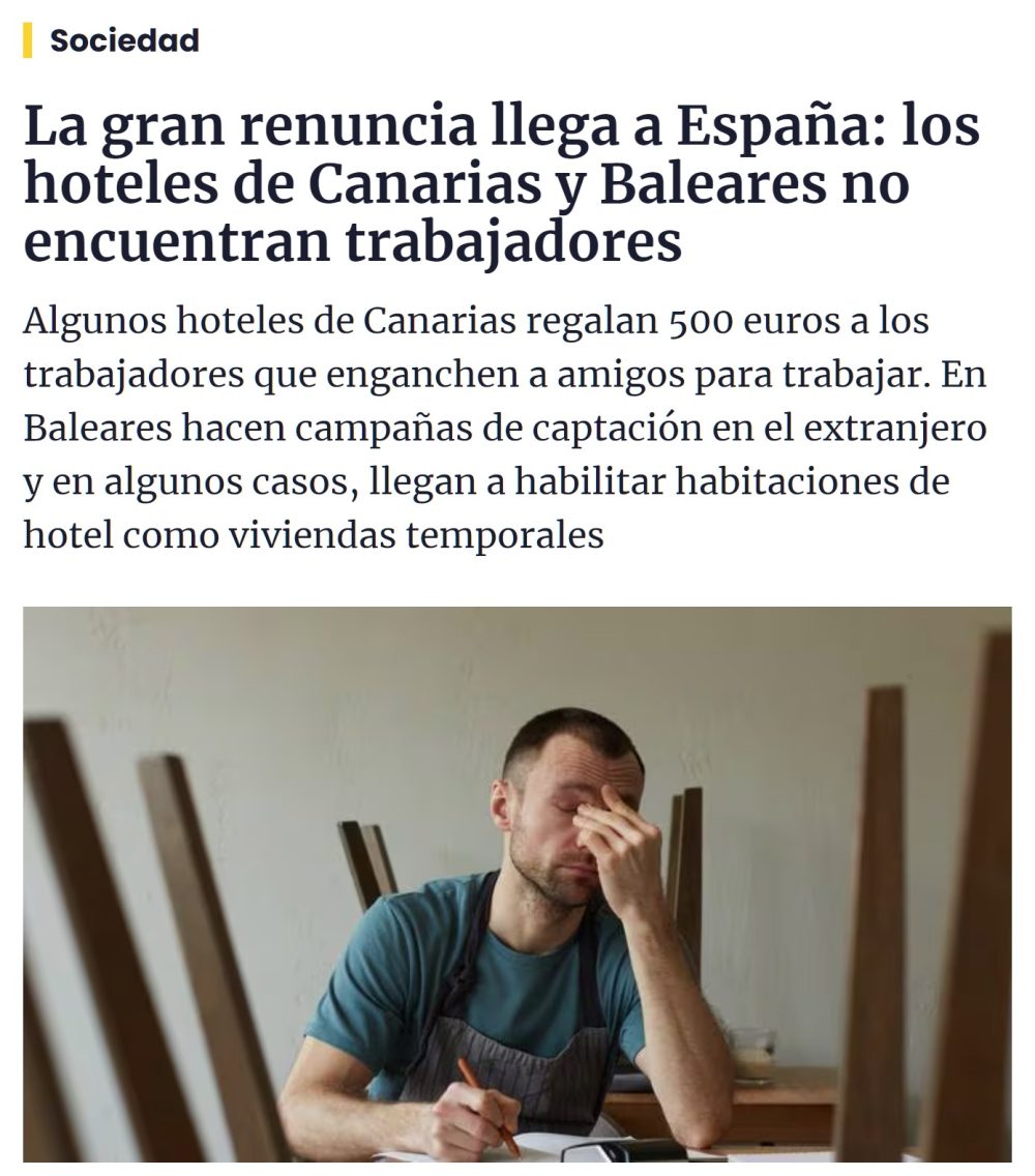 Los hoteles de Canarias y Baleares se quedan sin trabajadores