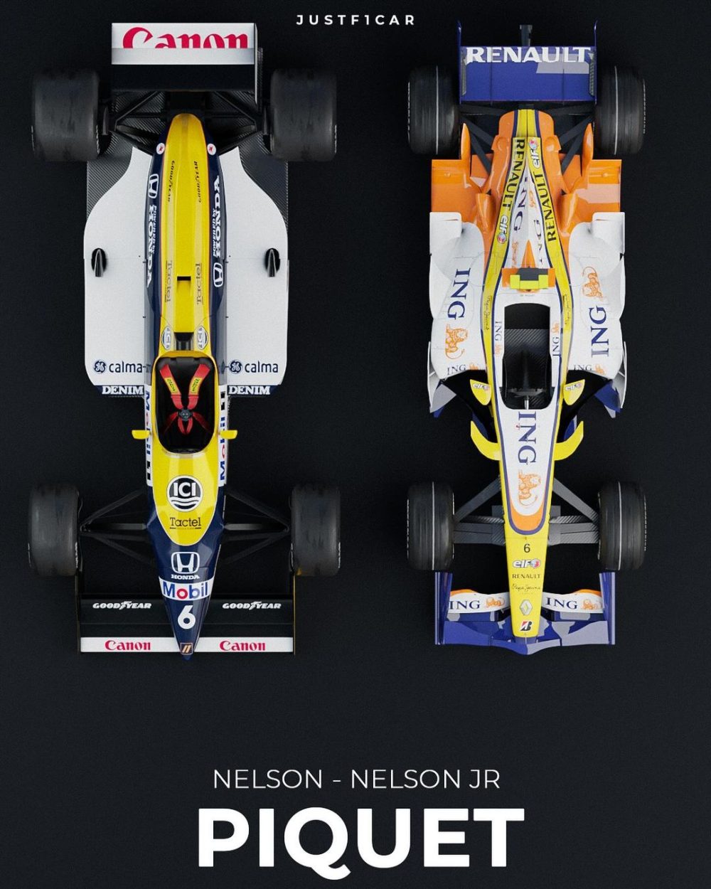 Diferencias de los monoplazas entre algunos pilotos y sus antepasados en la F1