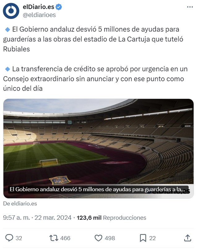 El Gobierno andaluz desvió 5 millones de ayudas para guarderías al estadio de La Cartuja.