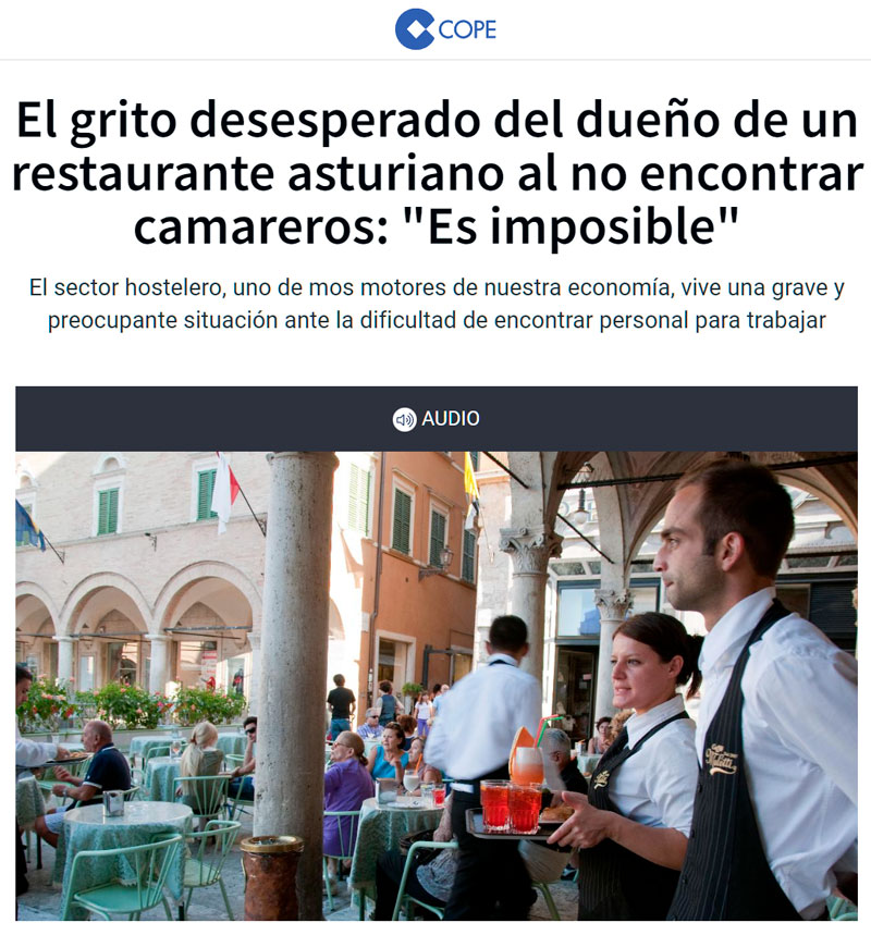 Dueño de un restaurante asturiano: "Es imposible encontrar gente para trabajar".