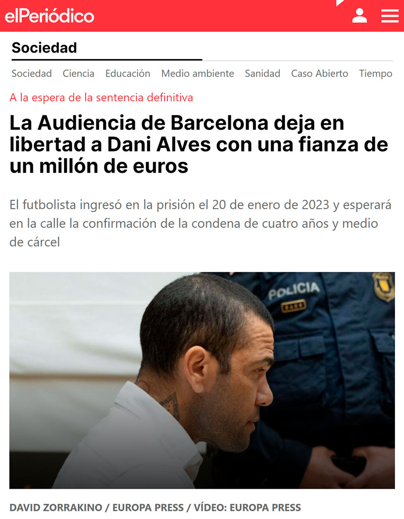 Dani Alves sale en libertad provisional.