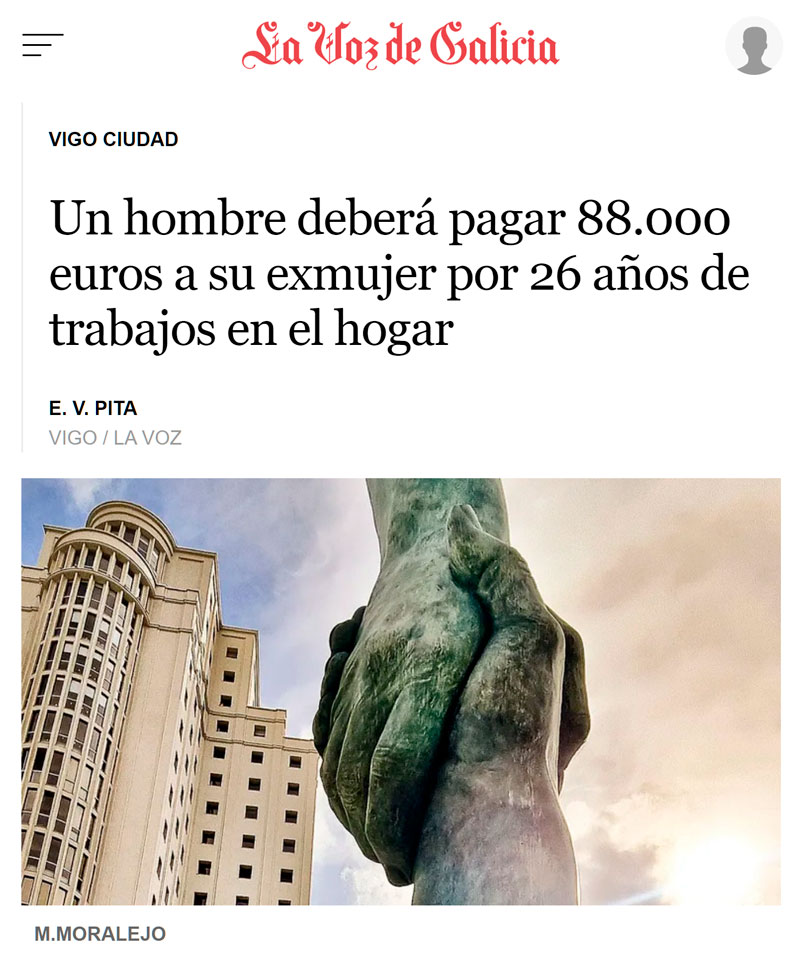 Condenado a pagarle 88.000 euros a su exmujer por 26 años de trabajos en el hogar mientras eran pareja.