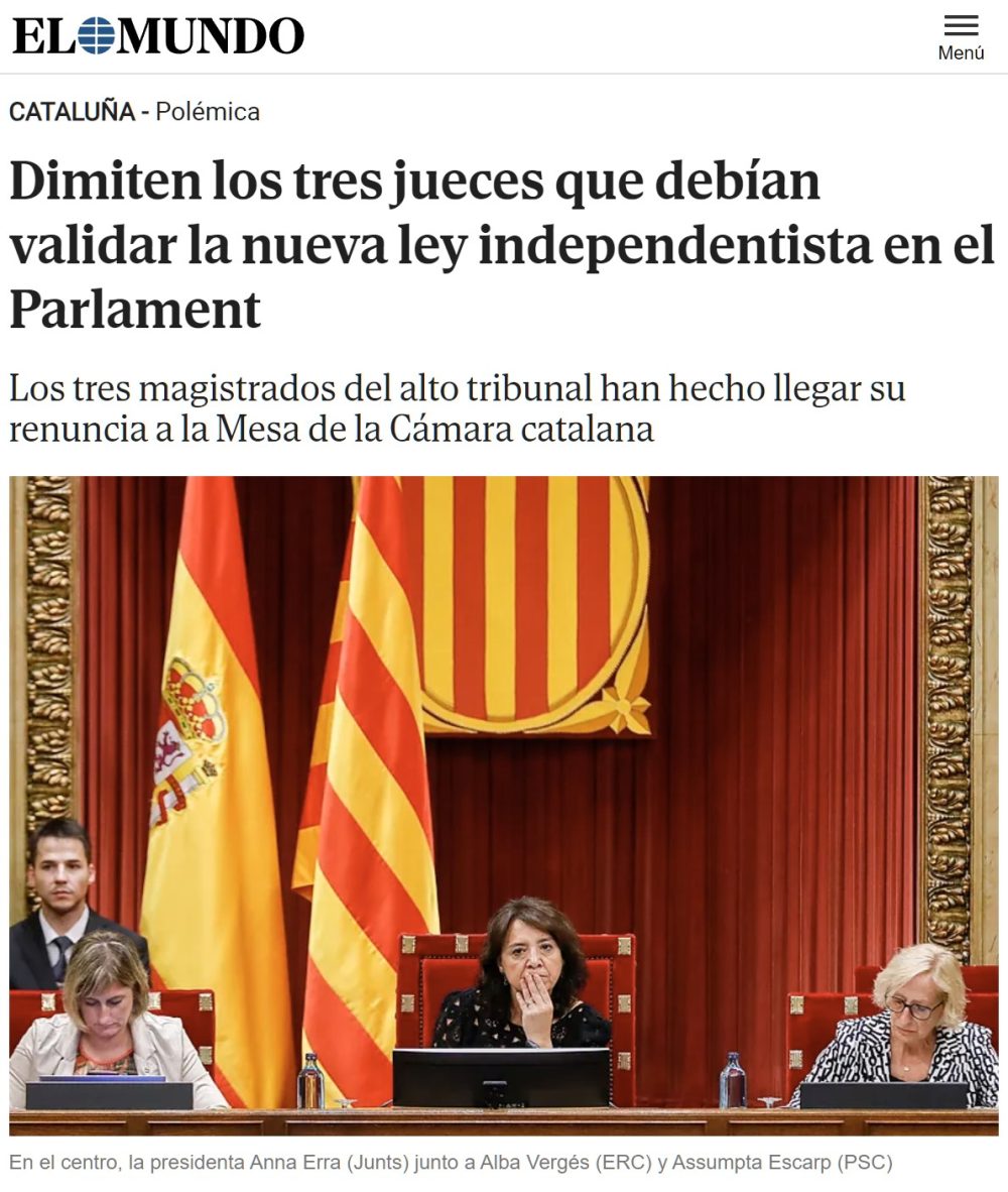 Dimiten los tres jueces que tenían que validar la nueva ley independentista.