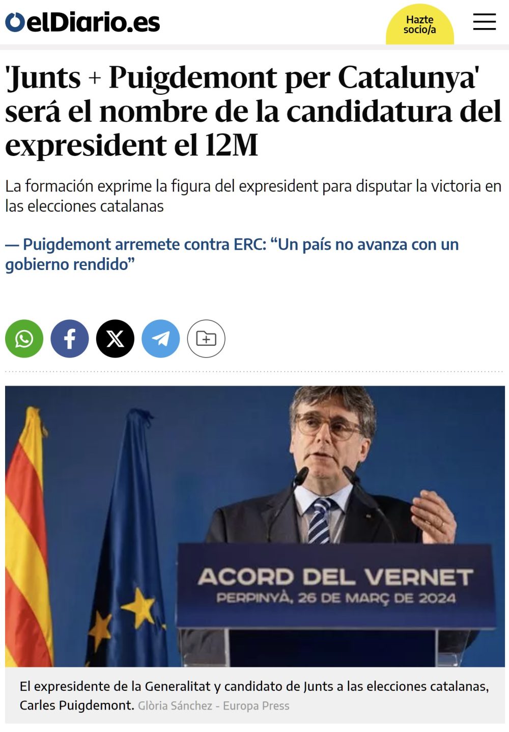 Atentos al nombre de la candidatura de Puigdemont para el 12M...