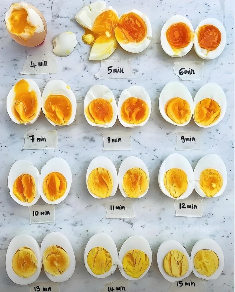 Así quedan los huevos dependiendo de los minutos de cocción.