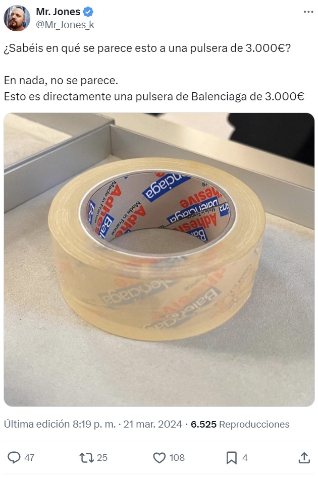 Balenciaga lo ha vuelto a hacer: vende un rulo de cinta adhesiva como "pulsera" por 3000 euros.