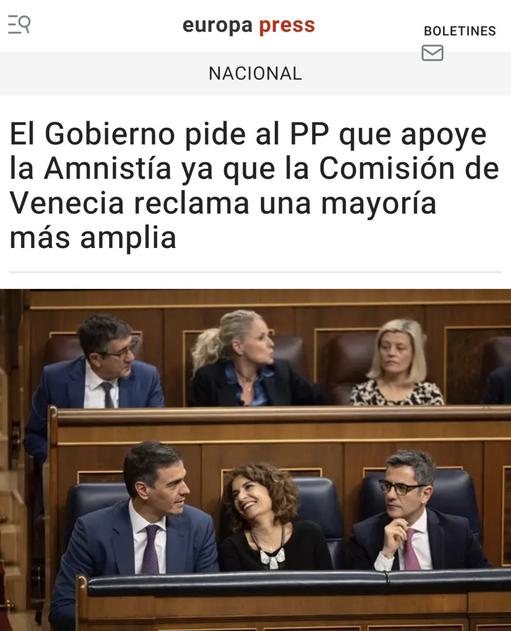 Después de haberse felicitado porque la Comisión de Venecia "aprobó" la ley de amnistía, ahora piden el apoyo del PP...