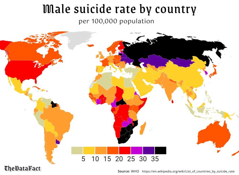 Tasa de suіcіdio masculino en todo el mundo