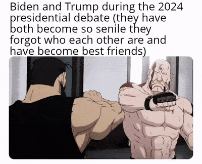 Biden y Trump durante el debate presidencial de 2024 (ambos están ya tan seniles que se olvidan el uno del otro y se hacen amigos)