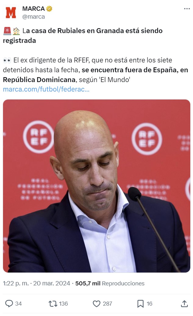 Registran la casa de Rubiales mientras él está en República Dominicana.