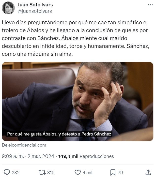Es más fácil empatizar con un mentiroso como Ábalos que con un mentiroso como Pedro Sánchez