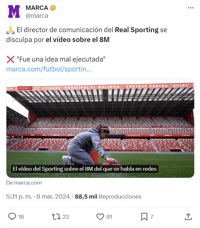 Decidme que el Sporting no acaba de subir un vídeo de una tía limpiando para felicitar el 8M, tiene que ser coña...