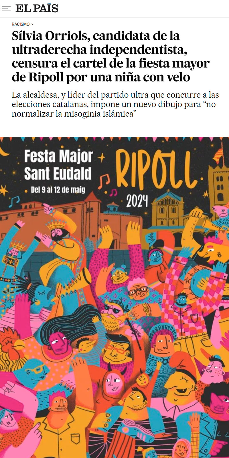 Silvia Orrios censura el cartel de la fiesta mayor de Ripoll por una niña con velo.