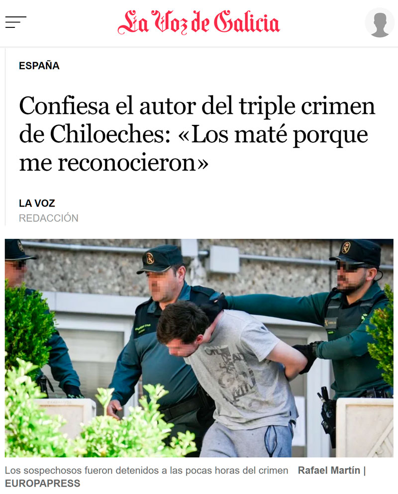 El autor del triple crimen de Chiloeches confiesa que se los cargó porque le reconocieron.