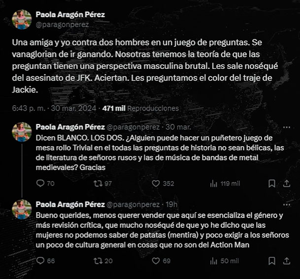 El Trivial también es machista, porque hace preguntas "con una perspectiva masculina brutaI".