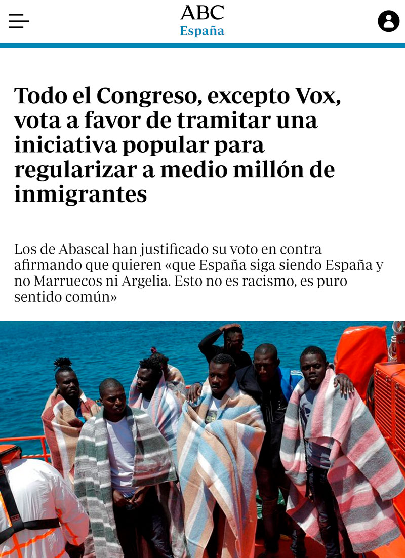 Todo el congreso, salvo VOX, vota a favor de regularizar a 500.000 inmigrantes irregulares.