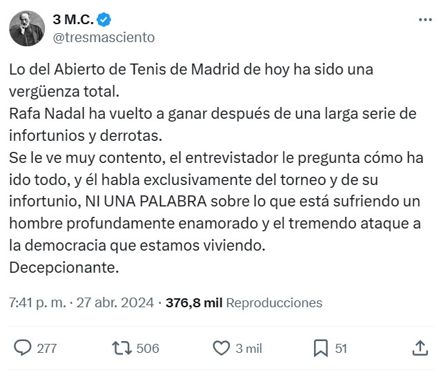 Lo de Rafa Nadal es una vergüenza.